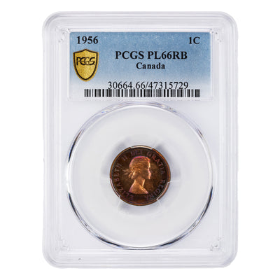 SOLD Canada 1956 1 Small Cent Coin - PCGS PL-66 RB Incredible Toning