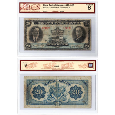 SOLD $20 1927 Royal Bank of Canada Chartered Note #630-14-12 - BCS VG-8