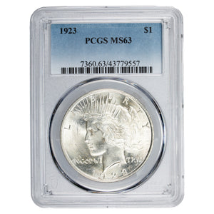 SOLD United States 1923 $1 Peace Dollar Silver Coin - PCGS MS-63
