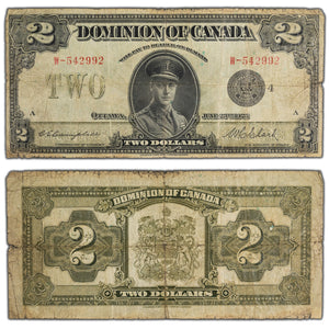 SOLD $2 1923 Dominion of Canada Note Black Seal Series W DC-26l