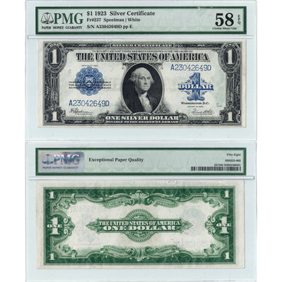 SOLD United States 1923 $1 Silver Certificate Note Fr. 237 - PMG AU-58 EPQ