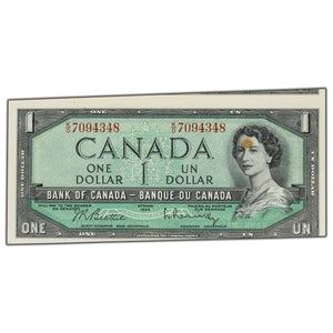 SOLD $1 1954 Bank of Canada Note K/O Prefix - Off Cut Error - EF+