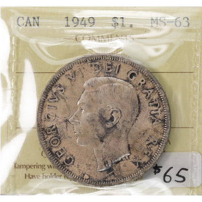 SOLD Canada 1949 $1 Silver Dollar Coin - ICCS MS-63