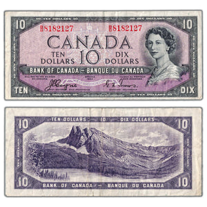 SOLD $10 1954 Bank of Canada Note Devil Face B/D Prefix BC-32a - VF (tear)