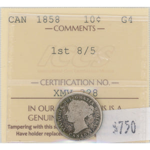 SOLD Canada 1858 8/5 10 Cents Dime Silver Coin - ICCS G-4