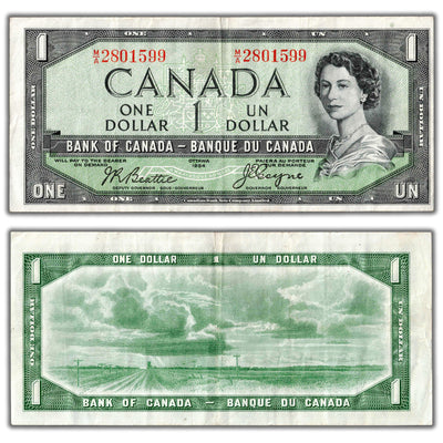 $1 1954 Bank of Canada Note Devil Face M/A Prefix BC-29b - VF/EF