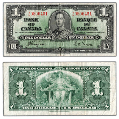 $1 1937 Bank of Canada Note Coyne-Towers T/N Prefix BC-21d - VF
