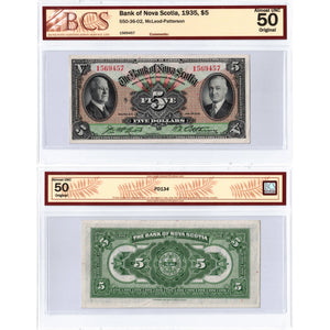 $5 1935 Bank of Nova Scotia Chartered Note #550-36-02 - BCS AU-50