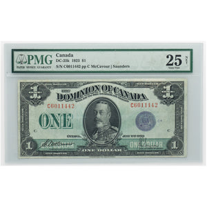 SOLD $1 1923 Dominion of Canada Note Purple Seal DC-25k - PMG VF-25 NET