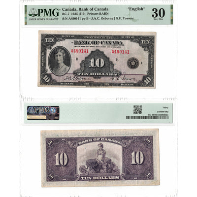 $10 1935 Bank of Canada Note English Text BC-7 - PMG VF-30