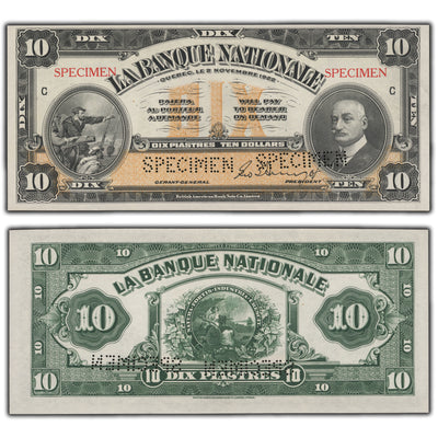 SOLD $10 1922 La Banque Nationale Canada Note - Specimen Issue