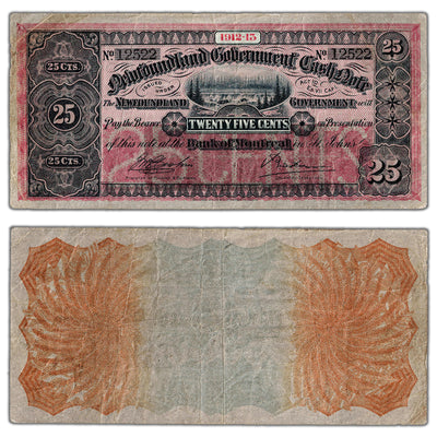 25 Cents 1912-13 Newfoundland Government Cash Note NF-7c - VF