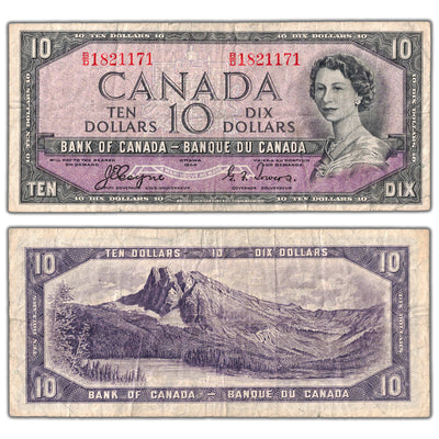 $10 1954 Bank of Canada Note Devil Face B/D Prefix BC-32a - Fine
