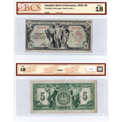 SOLD $5 1935 Canadian Bank of Commerce Canada Chartered Note #75-18-02 - BCS F-18