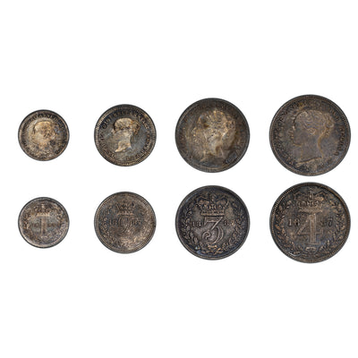 SOLD Great Britain 1887 4-Coin Maundy Silver Coin Set - Scratched 1 Pence