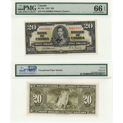 SOLD $20 1937 Bank of Canada Note Osborne Signature BC-25a - PMG Gem UNC-66 EPQ