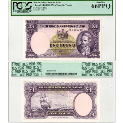 SOLD New Zealand ND (1960-67) 1 One Pound Note P #159d - PCGS UNC-66 PPQ