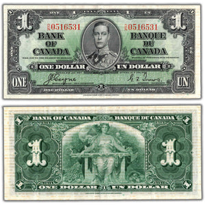 SOLD $1 1937 Bank of Canada Note Coyne-Towers D/N Prefix BC-21d - VF+ (Back Damage)