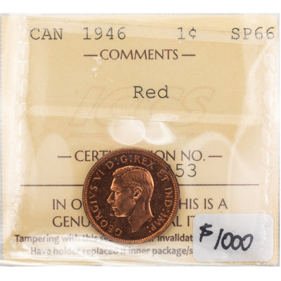 SOLD Canada 1946 1 Small Cent Coin - ICCS Specimen SP-66 Red