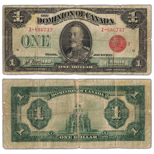 $1 1923 Dominion of Canada Note Red Seal Series Z DC-25g - Circulated (hole)