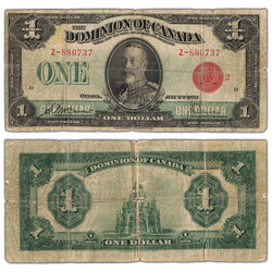 $1 1923 Dominion of Canada Note Red Seal Series Z DC-25g - Circulated (hole)