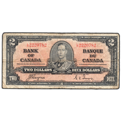 SOLD $2 1937 Bank of Canada Note Coyne-Towers L/R Prefix BC-22c