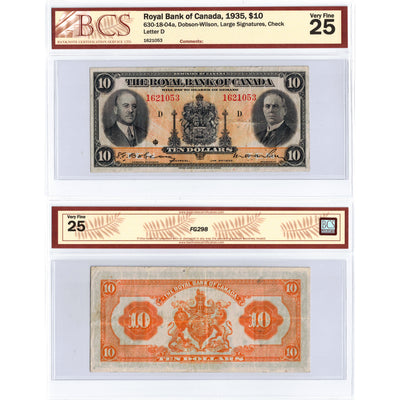 $10 1935 Royal Bank of Canada Chartered Note #630-18-04a - BCS VF-25
