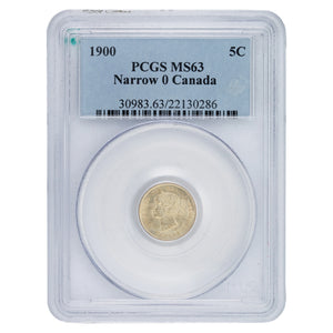 SOLD Canada 1900 Narrow 0's 5 Cents Silver Coin - PCGS MS-63