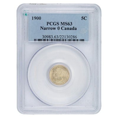SOLD Canada 1900 Narrow 0's 5 Cents Silver Coin - PCGS MS-63
