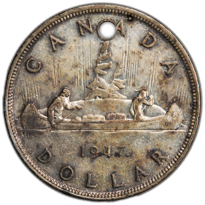 SOLD Canada 1947 Maple Leaf $1 Silver Dollar Coin - Holed