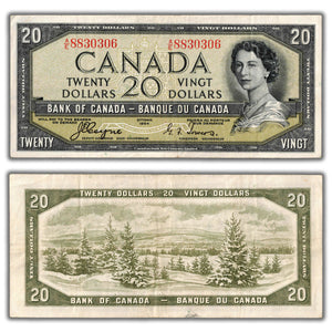 SOLD $20 1954 Bank of Canada Note Devil Face Coyne-Towers A/E Prefix BC-33a - VF