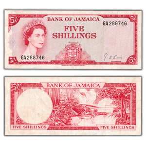 SOLD Jamaica 1960 (1964) 5 Five Shillings Note P #51Ad - VF+