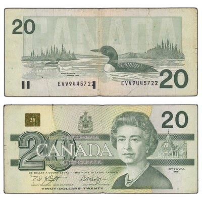 SOLD $20 1991 Bank of Canada Note - Misaligned Serial Error