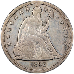United States 1846 $1 Seated Dollar Silver Coin - VF/EF  (lightly cleaned)