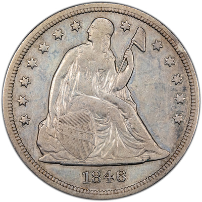 United States 1846 $1 Seated Dollar Silver Coin - VF/EF  (lightly cleaned)