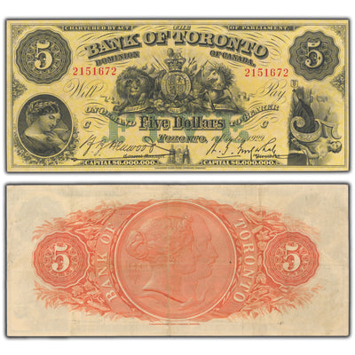 SOLD $5 1929 Bank of Toronto Canada Chartered Note #715-22-22 - VF