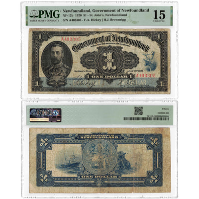 SOLD $1 1920 Government of Newfoundland Note NF-12b - PMG F-15