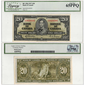 SOLD $20 1937 Bank of Canada Note Gordon-Towers D/E Prefix BC-25b - Legacy UNC-65 PPQ