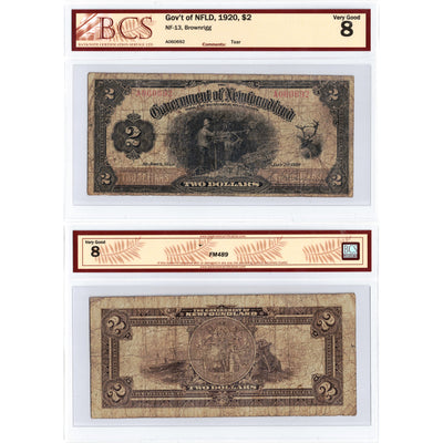 $2 1920 Government of Newfoundland Note NF-13 - BCS VG-8