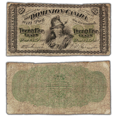 25 Cents 1870 Dominion of Canada Shinplaster Note Letter 'A' DC-1a - VG (pinholes)