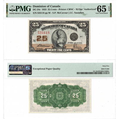 SOLD 25 Cents 1923 Dominion of Canada Shinplaster Note DC-24c - PMG Gem UNC-65 EPQ
