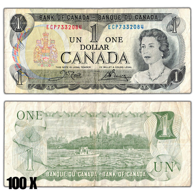 100 X $1 1973 Bank of Canada Notes - Circulated