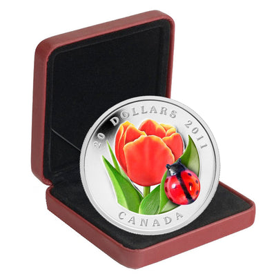 Canada 2011 $20 Tulip with Ladybug Venetian Glass .9999 Fine Silver Coin