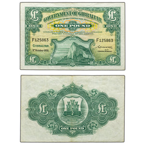 SOLD Gibraltar 1958 1 Pound Note P #15c - VF