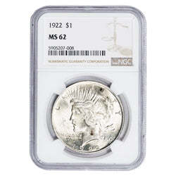 United States 1922 $1 Peace Dollar Silver Coin - NGC MS-62