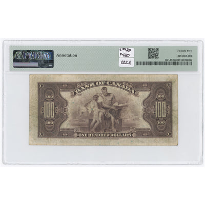 SOLD $100 1935 Bank of Canada English Text Note BC-15 - PMG VF-25 (annotation)
