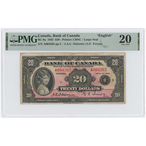 SOLD $20 1935 Bank of Canada Note English Text Large Seal BC-9a - PMG VF-20