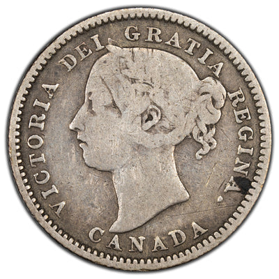 Canada 1893 Flat Top 3 Obv 5 10 Cents Dime Silver Coin - VG-10