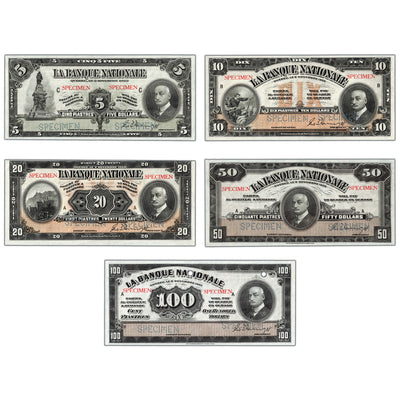 SOLD $5-100 1922 La Banque Nationale Canada 5-Note Specimen Set