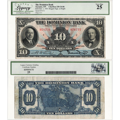 $10 1931 The Dominion Bank Canada Chartered Note #220-24-06 - Legacy VF-25